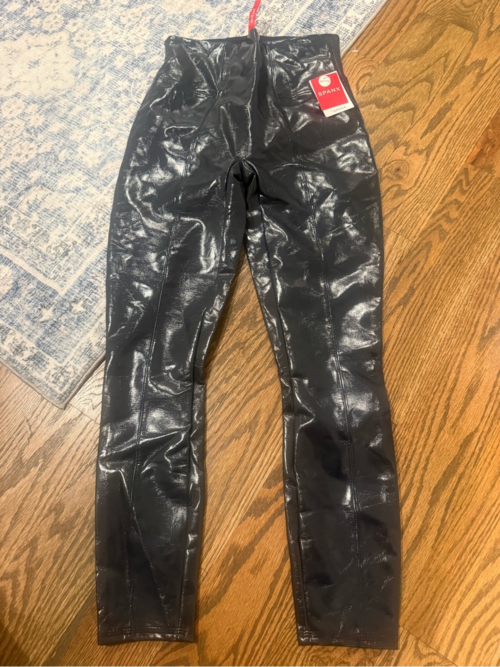 SPANX Glossy Faux Leather Leggings - Navy Blue